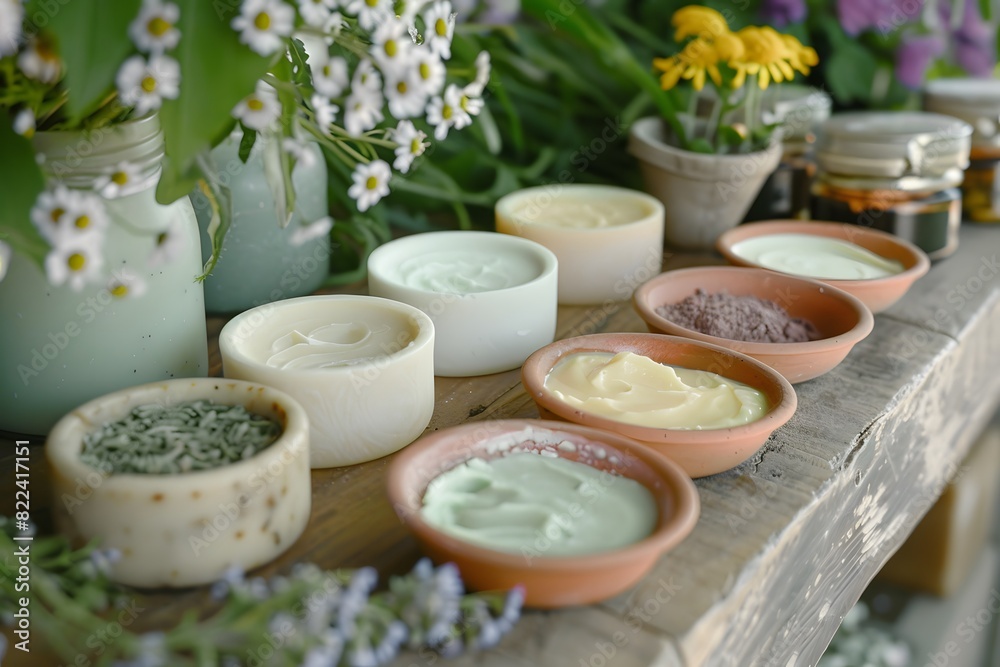 Homemade herbal creams and meadow flowers. Homemade herbal creams and meadow flowers.