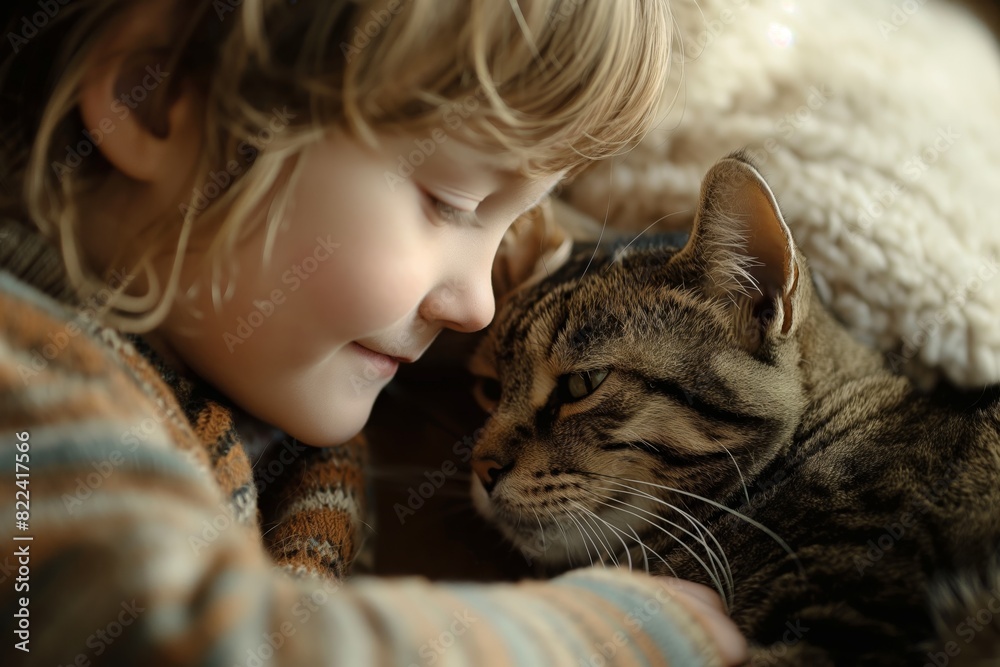 A young girl is hugging a cat generated by AI A young girl is hugging a cat generated by AI