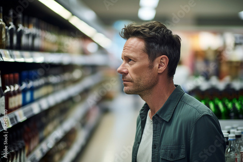Generative AI picture of person chooses an alcoholic beverage at a local store