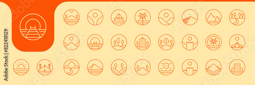 outdoor destination holiday line icon vector designs