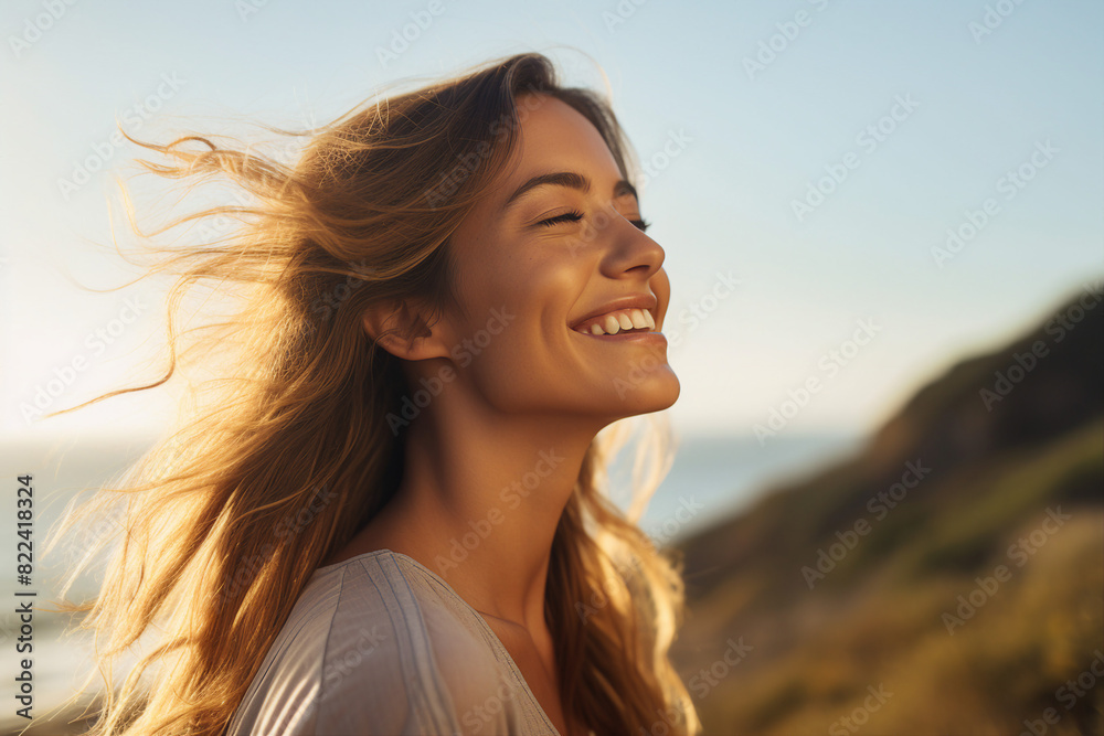 Generative AI illustration happy yoga person enjoying medication in natural wild conditions beautiful view Generative AI illustration happy yoga person enjoying medication in natural wild conditions beautiful view