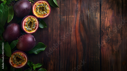 Healthy Organic Passion Fruits on a Wooden Background