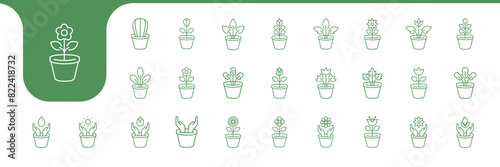 gardening pots line minimalist icon vector designs