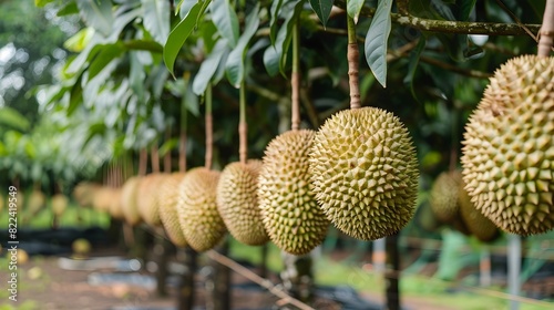 Tall Durian Tree Overlooking Lush Organic Mango Garden A Symbol of Sustainable Tropical Agriculture