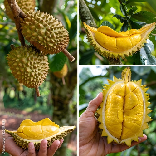 Durian and Jackfruit in a Lush Garden A Tropical Harvest