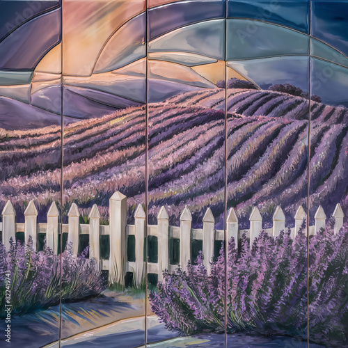 Lavender fields in ceramic tile