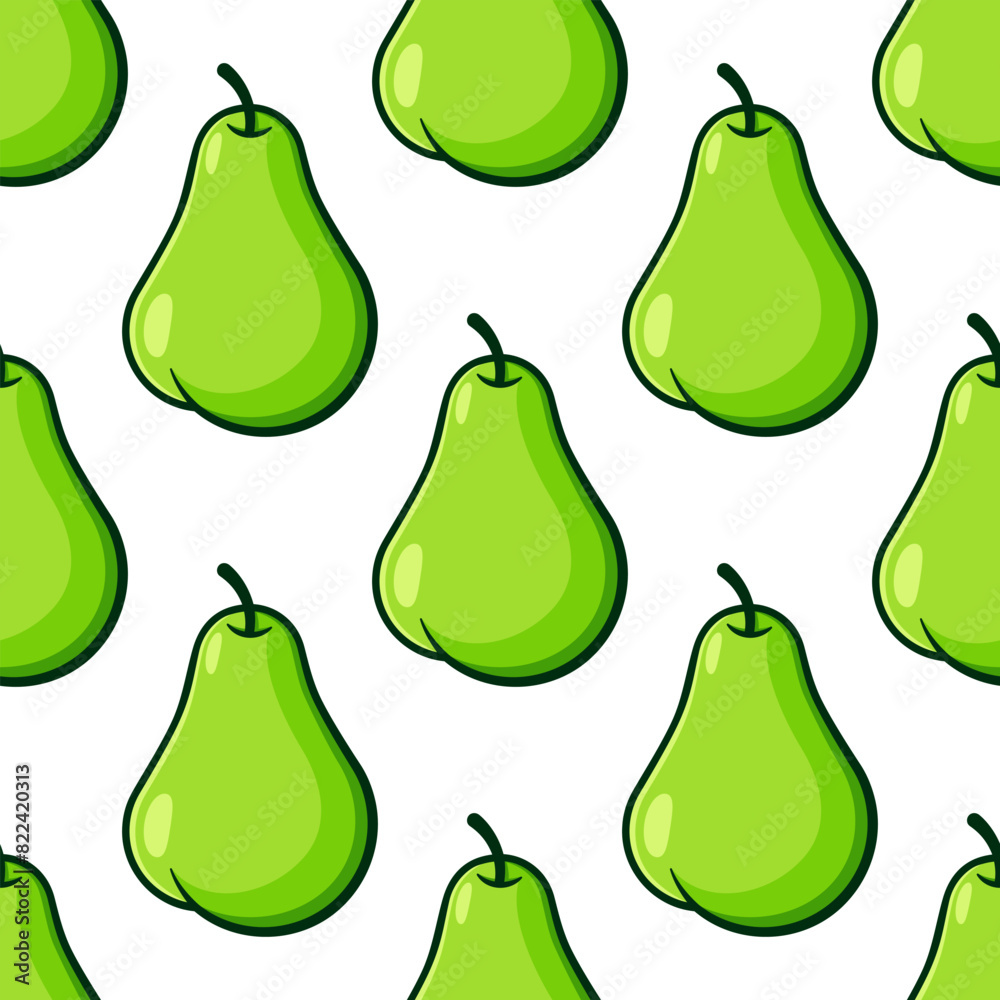 Pears vector seamless pattern. Green fruits with black outline on white background. Pears vector seamless pattern. Green fruits with black outline on white background.