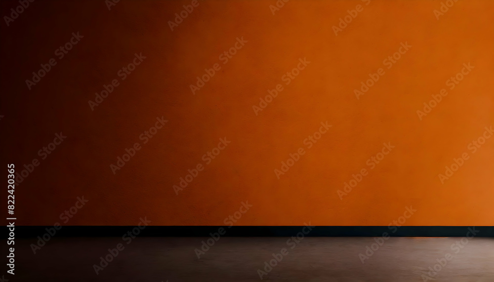 Dark orange wall in an empty room with a concrete floor, Generative AI. Dark orange wall in an empty room with a concrete floor, Generative AI.