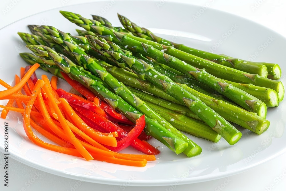 Exquisite Vegetable Medley: Asparagus, Carrots, Red Peppers Exquisite Vegetable Medley: Asparagus, Carrots, Red Peppers