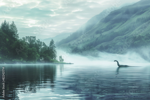 Nessie  the Lake Monster of Loch Ness Rears Out of Water