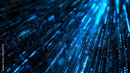 Cyber Intrusion: Glowing Blue Binary Code Stream in Dark Digital Environment