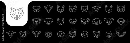 a kind of wild animals head line icon vector designs
