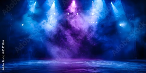 Dark stage with spotlights and fog in an opera performance setting. Concept Opera Stage, Spotlights, Fog Effects, Dramatic Setting, Performance Art photo