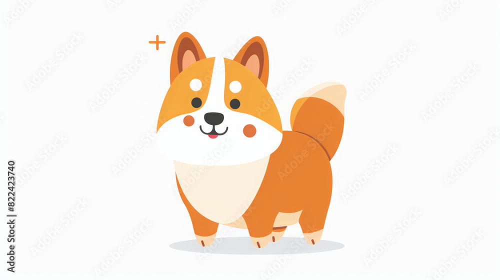 Charming and cute illustration of a corgi dog in orange and white, drawn with simple shapes and bold lines. The doodle style and happy expression reflect Ryo Takemasa's influence on a white background Charming and cute illustration of a corgi dog in orange and white, drawn with simple shapes and bold lines. The doodle style and happy expression reflect Ryo Takemasa's influence on a white background
