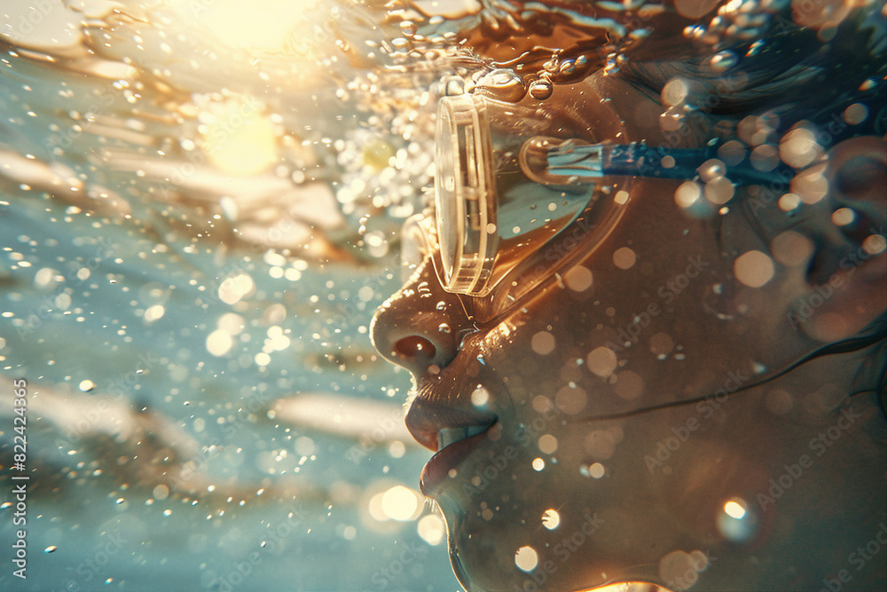 Underwater swimming created with generative ai person enjoys summer pleasant water swimming diving