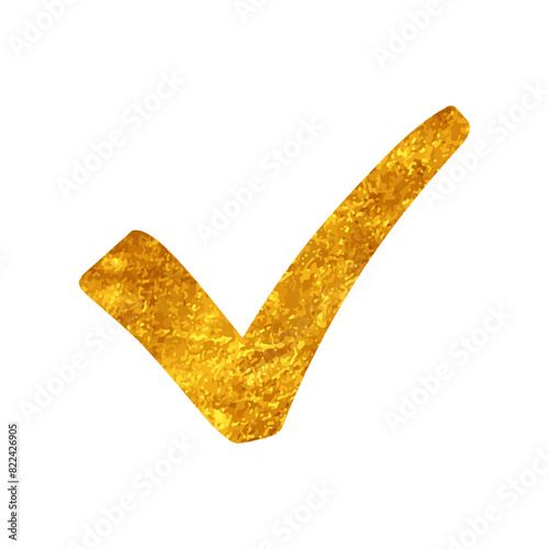 Check mark drawing in gold color style