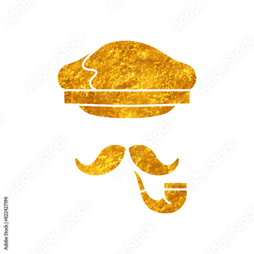 Ship captain hat and cigarette holder drawing in gold color style