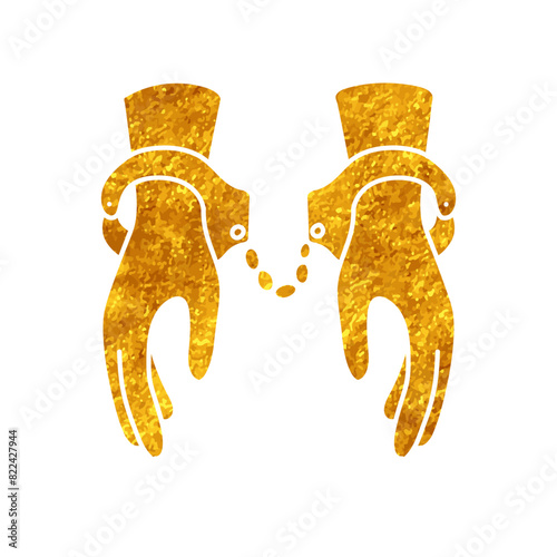 Handcuffed hands drawing in gold color style