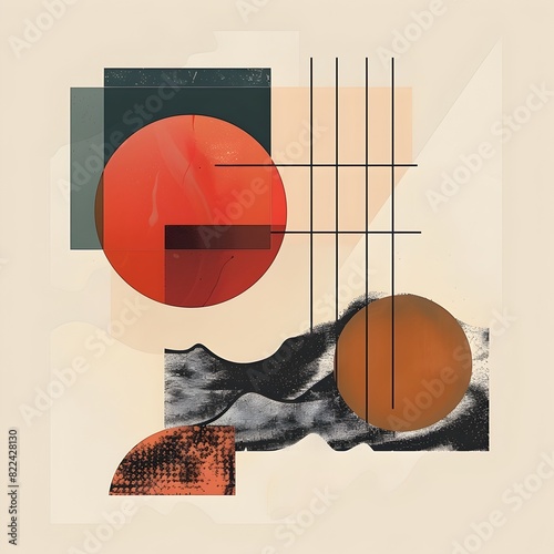 Harmonious Geometric Compositions in Muted Tones with Vibrant Accents A Constructivist Inspired Digital Collage photo