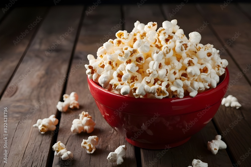 A sweetcorn snack in a wooden bowl is perfect for watching movies generative ai A sweetcorn snack in a wooden bowl is perfect for watching movies generative ai
