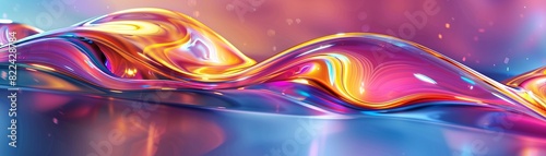 Abstract colorful background with shiny glossy curved lines, 3D rendering, vibrant design, rainbow stripes