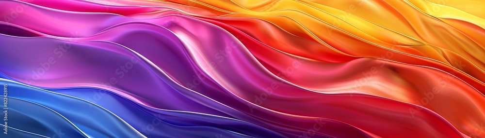 Fototapeta premium Vibrant glossy curved lines, reflective surface, abstract 3D design, colorful background