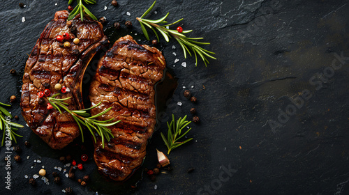 Grilled Beef Steak with Rosemary and Spices on Dark