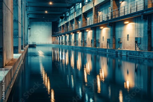 Hydroelectric Dam Interior with Reflection - Industrial Design photo