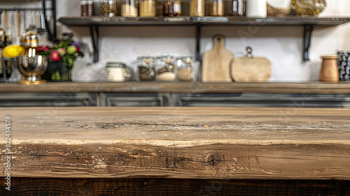 Empty beautiful wood tabletop counter on interior in clean and bright kitchen background ©  Mohammad Xte