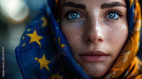 Frau mit europÃ¤ischer Flagge photo