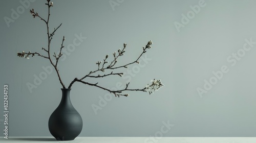 the branch and vase to create a space effect that adds depth and focus to the scene generative ai