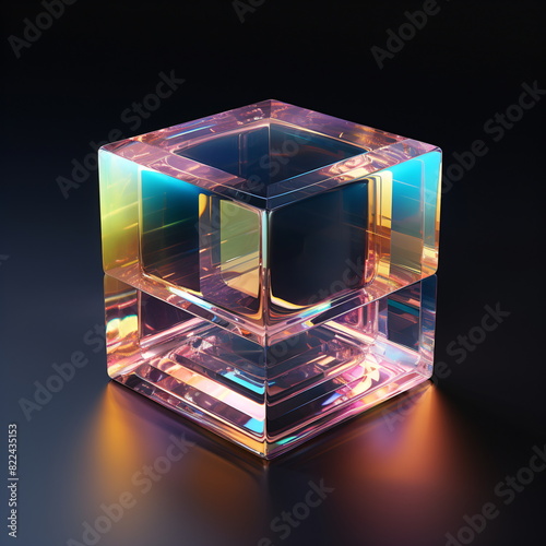 3d crystal glass cubes refracted with holographic effect isolated on transparent or dark background