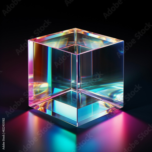 3d crystal glass cubes refracted with holographic effect isolated on transparent or dark background