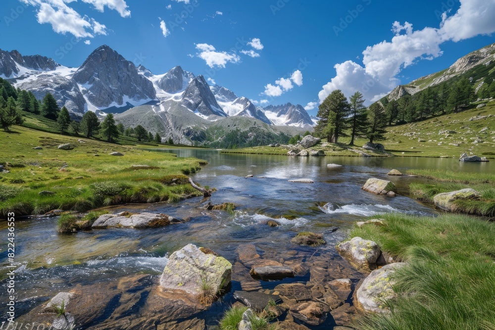 Naklejka premium Icebergs nature outdoor landscape watercolors peaks range wildlife colorful vista wide view