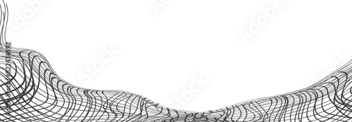 Illustration of a black fishing or football net.Checkered wavy background in doodle style.
