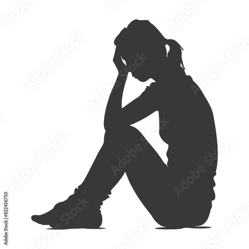 Silhouette sad woman sitting alone depressed sitting black color only