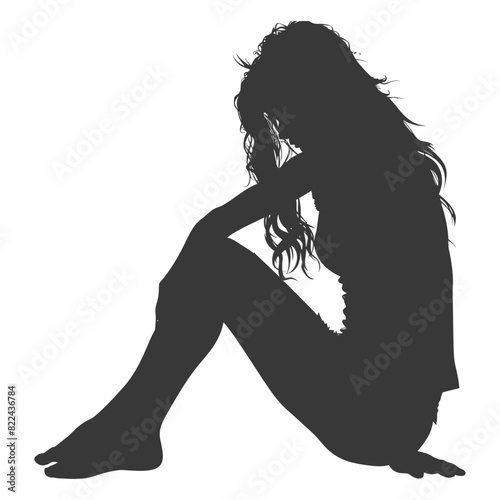 Silhouette sad woman sitting alone depressed sitting black color only