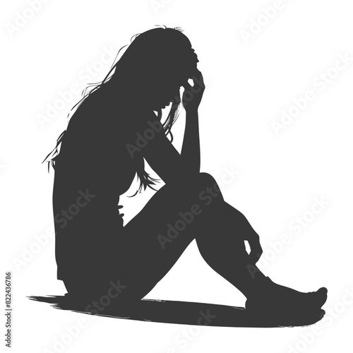 Silhouette sad woman sitting alone depressed sitting black color only
