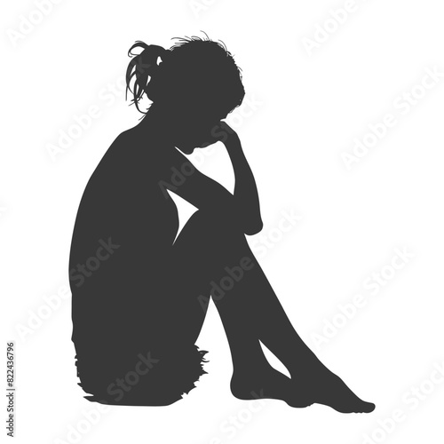 Silhouette sad woman sitting alone depressed sitting black color only