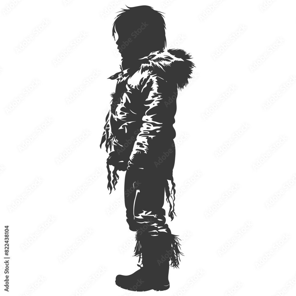 Silhouette native arctic tribe little boy black color only Silhouette native arctic tribe little boy black color only
