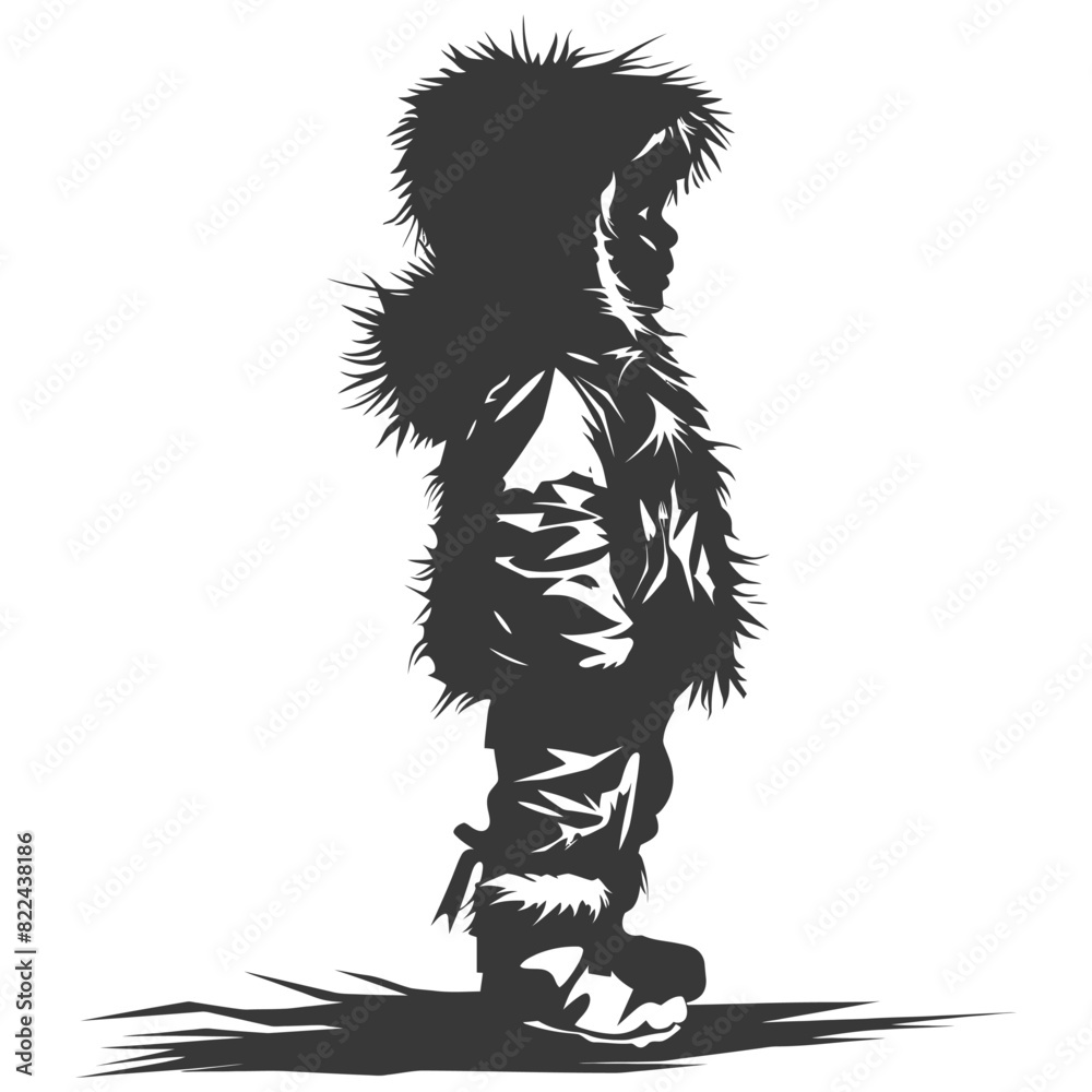 Fototapeta premium Silhouette native arctic tribe little boy black color only