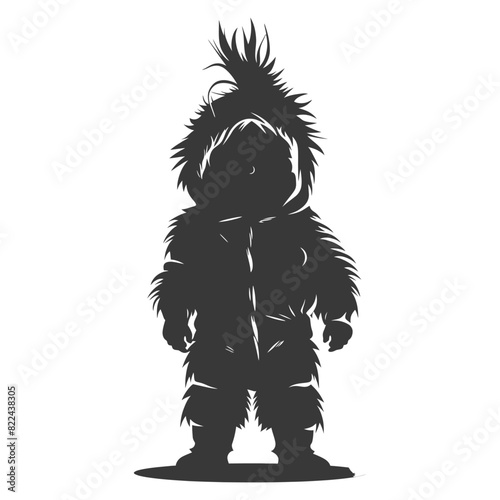 Silhouette native arctic tribe little boy black color only