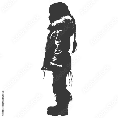 Silhouette native arctic tribe little girl black color only