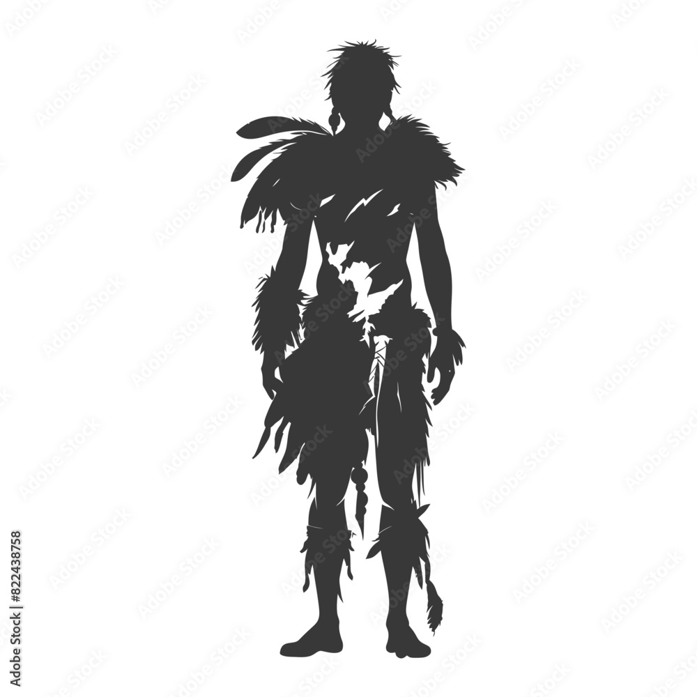Fototapeta premium Silhouette native arctic tribe man black color only