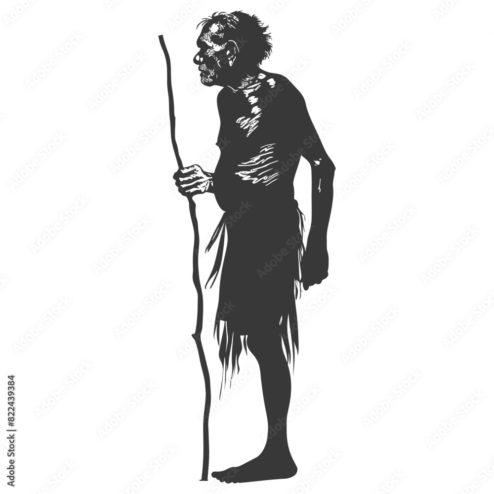 Silhouette native australian tribe elderly man black color only