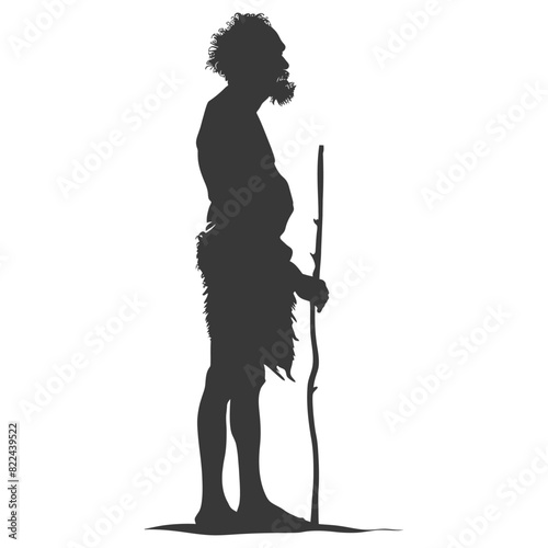 Silhouette native australian tribe elderly man black color only