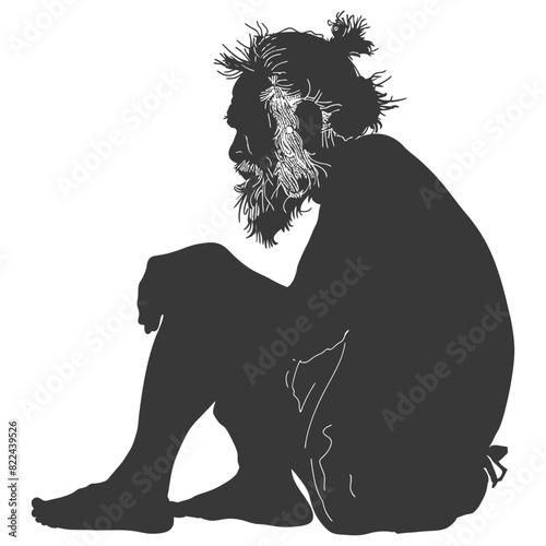 Silhouette native australian tribe elderly man black color only