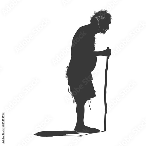 Silhouette native australian tribe elderly man black color only