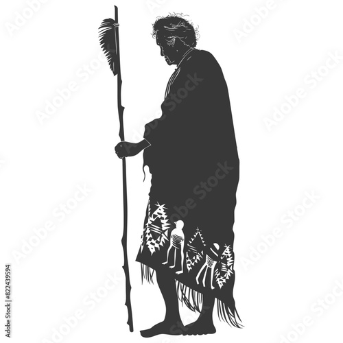 Silhouette native australian tribe elderly woman black color only