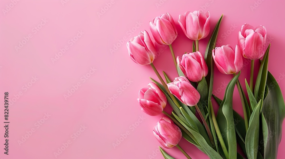 Floral border of tulip and rose flowers on pink background ,Bouquet of pink tulips on a pink background ,Floral border of tulip and rose flowers on pink background Floral border of tulip and rose flowers on pink background ,Bouquet of pink tulips on a pink background ,Floral border of tulip and rose flowers on pink background